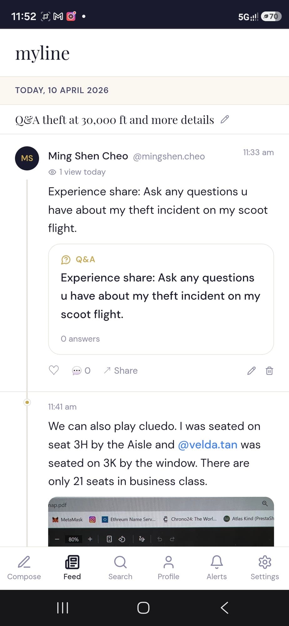 myline feed showing posts and Q&A from the community